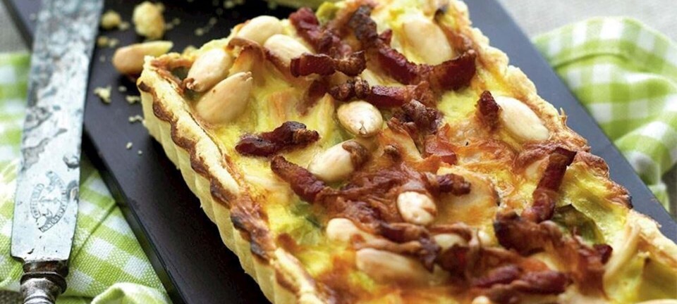 Porretærte med kylling og bacon