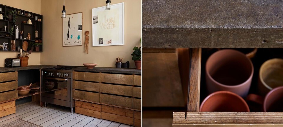 Bordplade af beton og skuffer af gamle døre: Kom indenfor i Hannes unikke køkken
