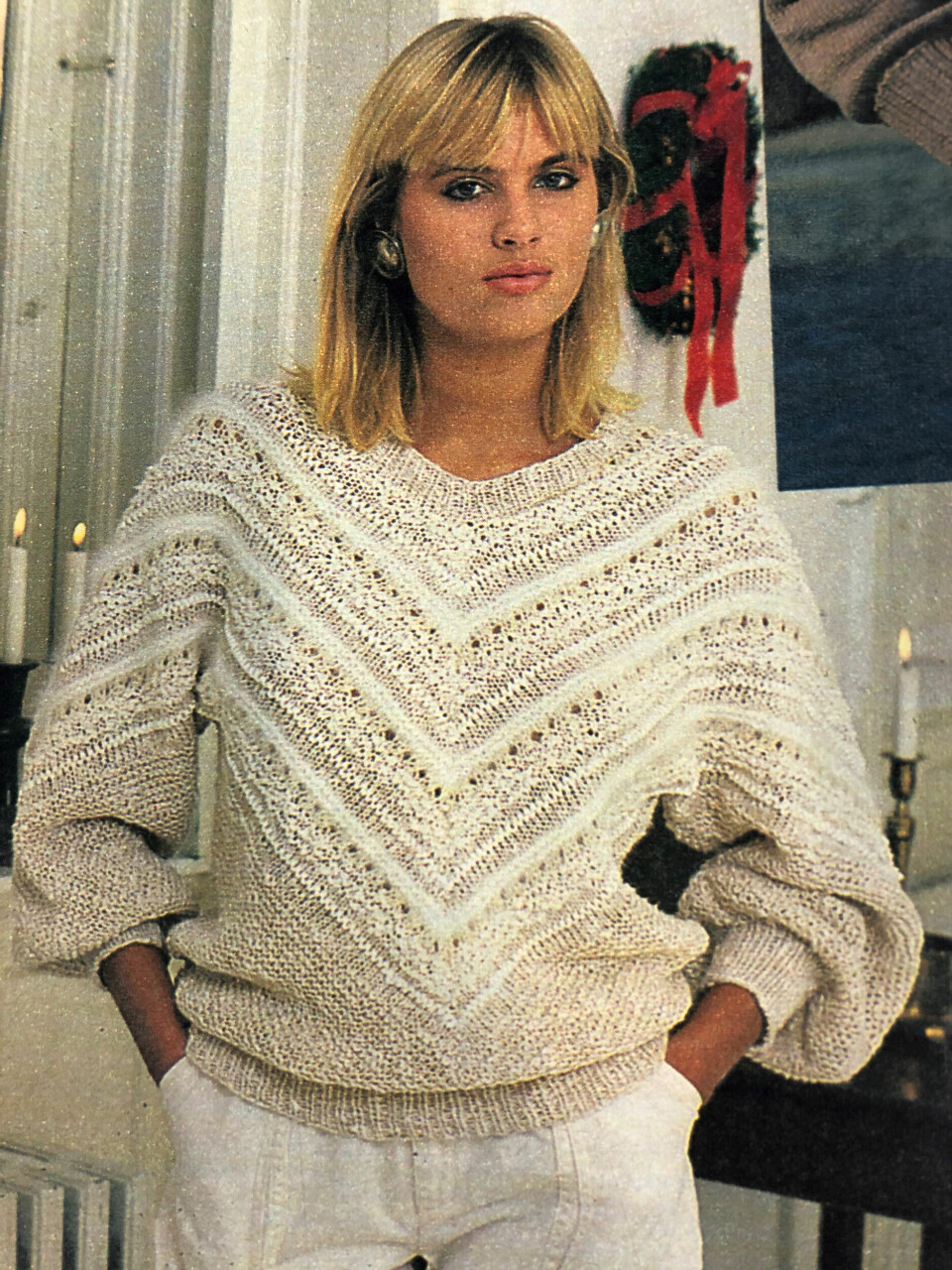 Bluse med elegante skråstriber Hendes Verden nr. 1/1986