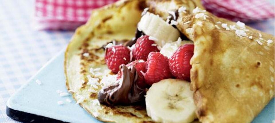 Pandekager med nutella, kokos og frugt