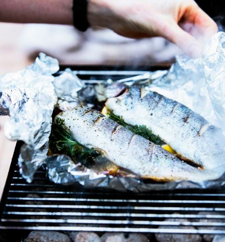 Grillstegte foreller med blomkål og kapers
