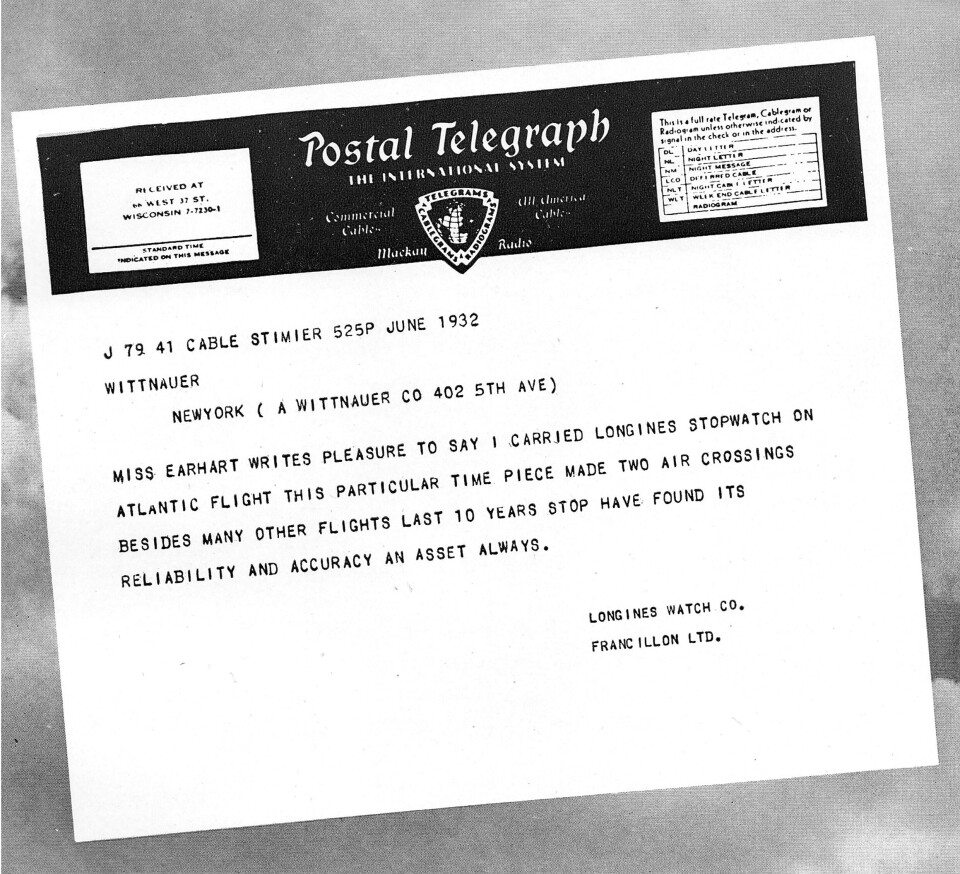 Telegram from Amelia Earhart to Longines_telegram1.jpg