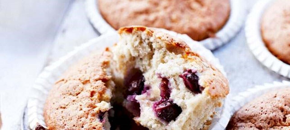 Banan- og blåbærmuffins