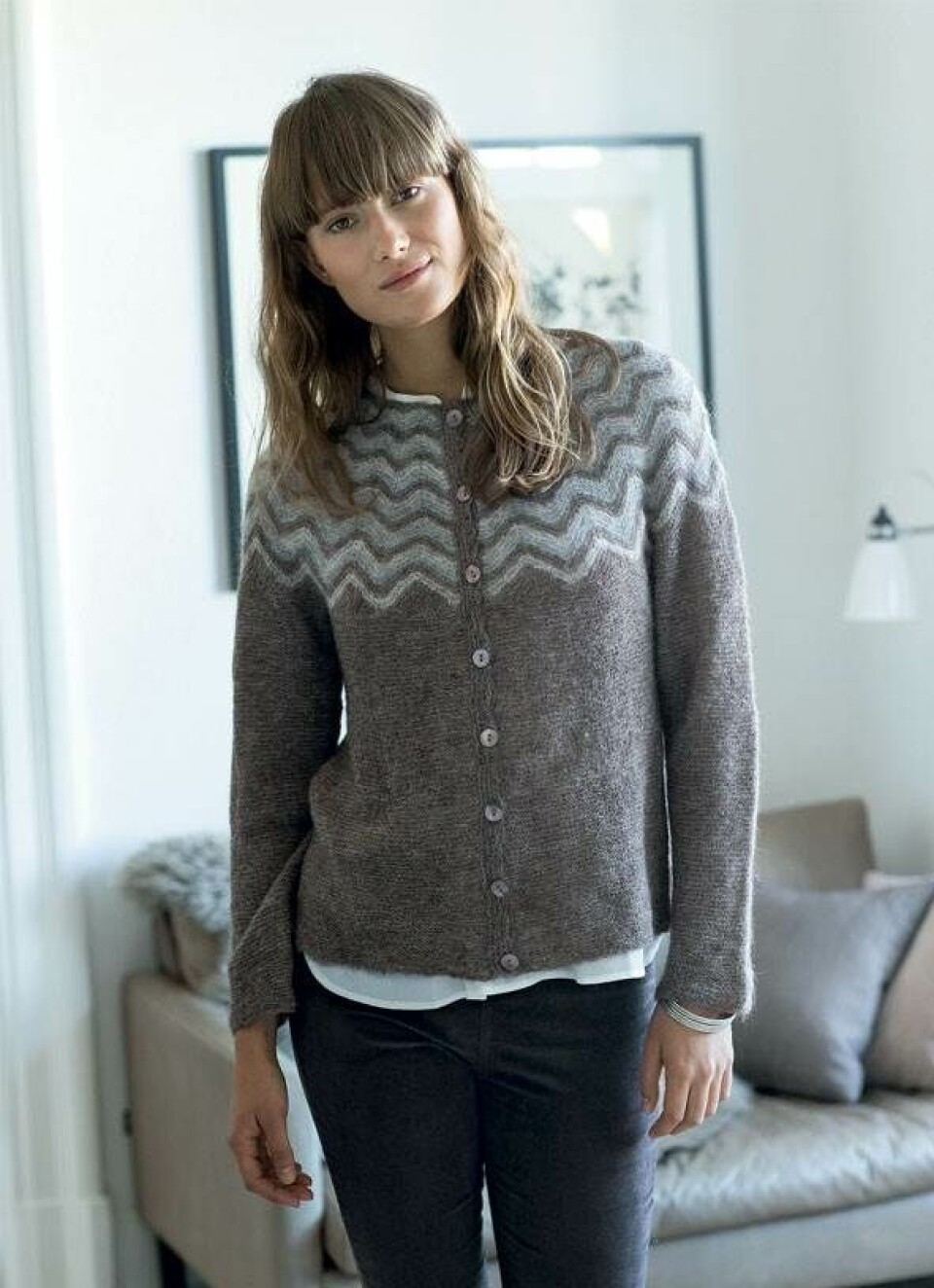 Trøje med zigzagmønster og vendestrik.