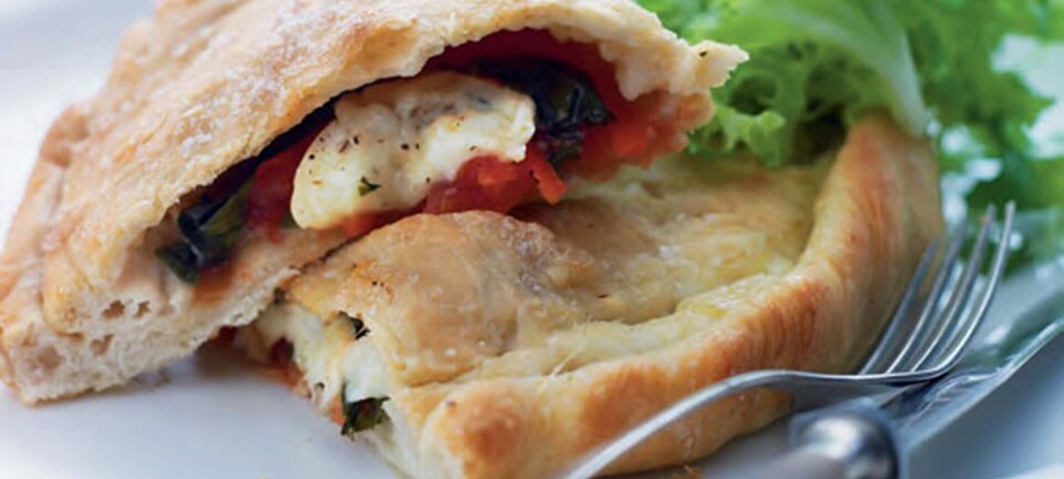 Skøn hjemmelavet calzone med mozzarella og basilikum