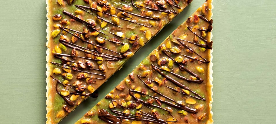 De lækreste pistacietrekanter med karamel og mørk chokolade