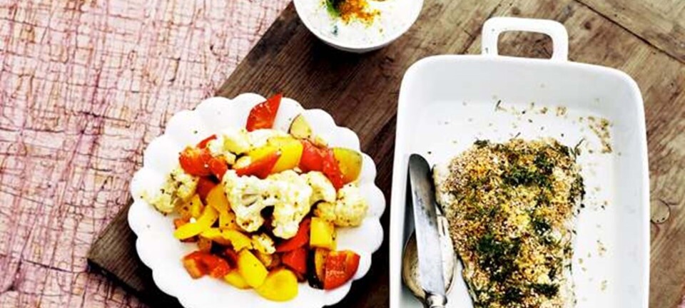 Sesampaneret kulmule med ricottacreme og peberfrugtsalat