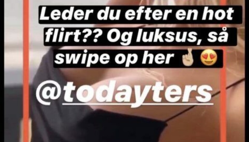 Fie Laursens story, hvor hun gør reklame for sugardating. (Foto: Todayters)