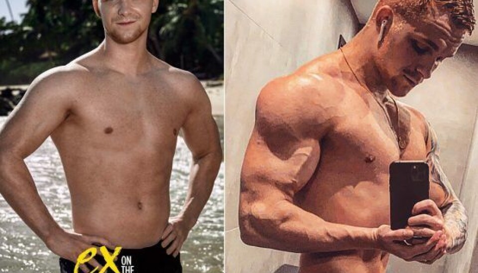 Forskellen på Oliver, da han var med i 'Ex on the Beach' og nu. (Foto: Janus Nielsen og privat)