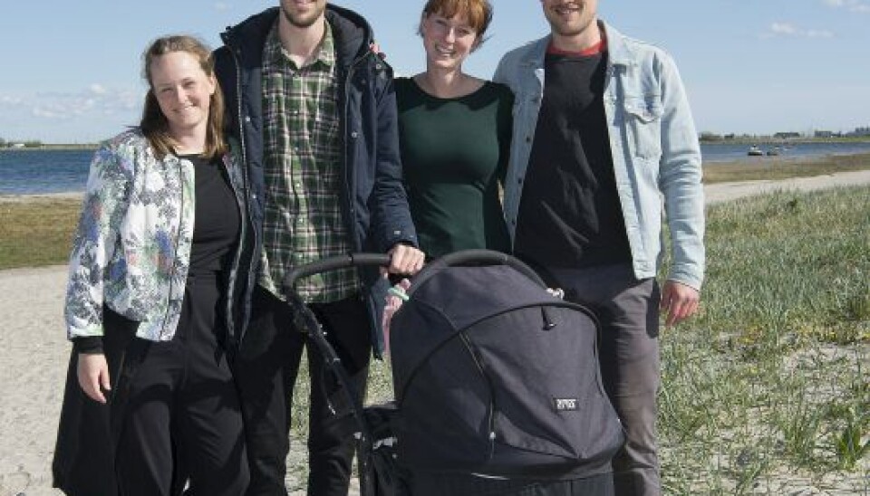 Josefine og hendes kæreste Frederik samt lille Andrea, som Josefine var hemmeligt gravid med under optagelserne. Samt moster Katrine og hendes kæreste Christian. (Foto: Peter Hauerbach)