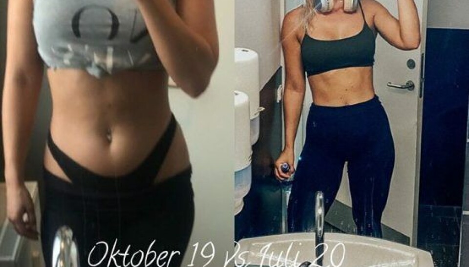 Camilla i oktober 2019 sammenlignet med i dag. (Foto: Privat.)