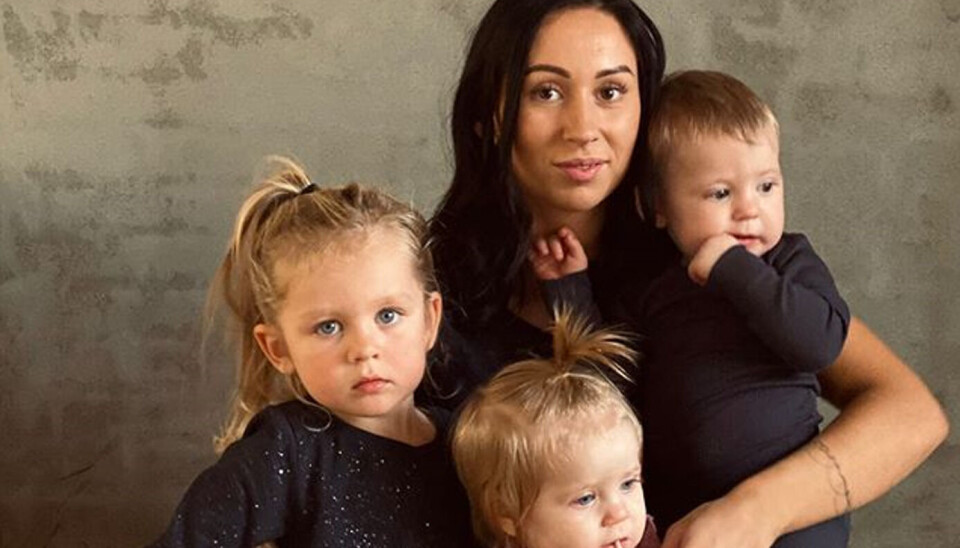 Den nyeste tilføjelse til 'De unge mødre' er den unge mor Cæcilie med sine tre børn, Sophia, Mynthe og Valdemar (Foto: Privat)