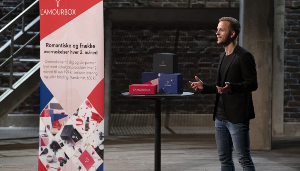 Kristoffer Hjerrild præsenterede sin virksomhed L'amourbox i fjerde sæson af 'Løvens hule' (Foto: Per Arnesen / DR)