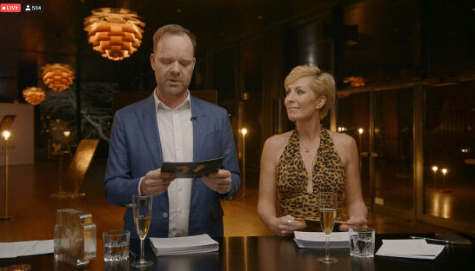 Værterne til TVPRISEN 2021 Jacob Riising og Cecilie Beck (Foto: TV Prisen)