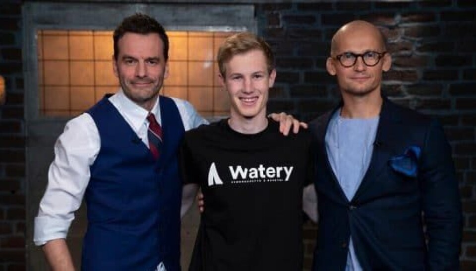 Iværksætteren Daniel fra svømmetøjsvirksomheden Watery og løverne Jesper Buch og Christian Stadil er et eksempel på en aftale, der gik i vasken. Parterne kunne ikke blive enige om vigtige punkter i kontrakten, og så var virksomheden svær at dele op, fordi den var stiftet af Daniels far (Foto: DR)