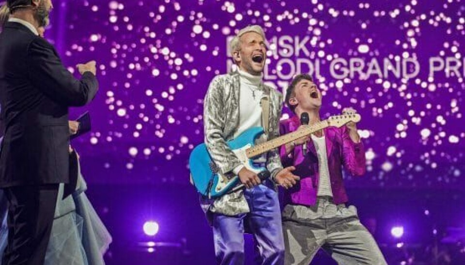 Jublen ville ingen ende tage for Fyr & Flamme, da seerne valgte dem som vindere af 'Dansk melodi Grand Prix' 2021 (Foto: Martin Sylvest/Ritzau Scanpix)