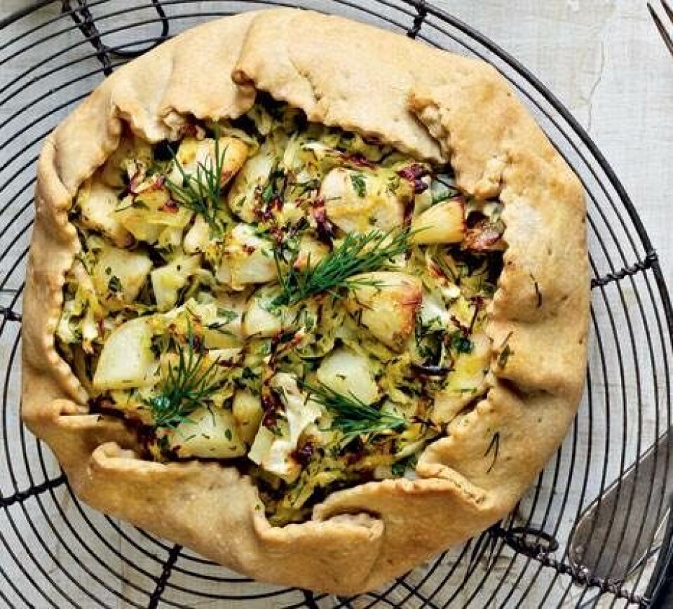 Galette med kylling, spidskål og krydderurter