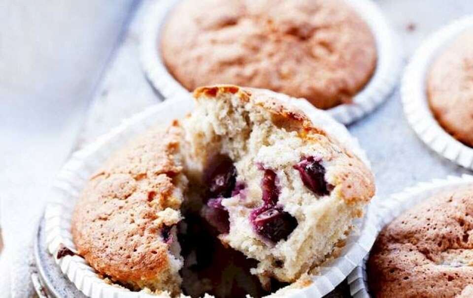 Banan- og blåbærmuffins