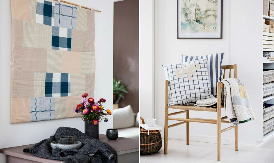 DIY viskestykker patchwork vægtæppe pudebetræk brændepose
