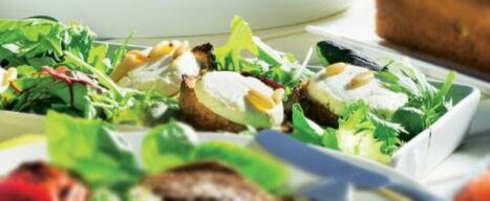 Salat med gedeostecrutoner og pinjekerner