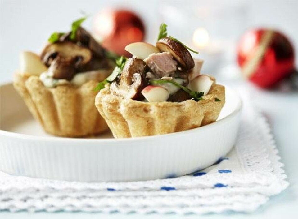 Tarteletter med skinke og svampe