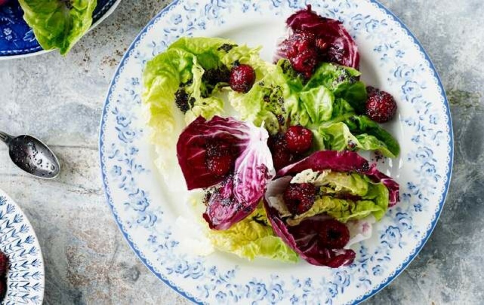 Sprød salat med birkes og hindbær