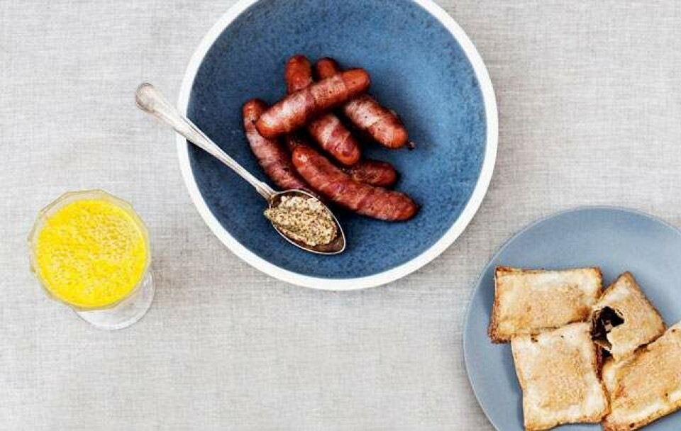 Brunch opskrift 500 kr.: Pølser og filopakker og orange bellini