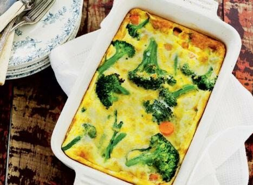 Æggekage med broccoli og skinke