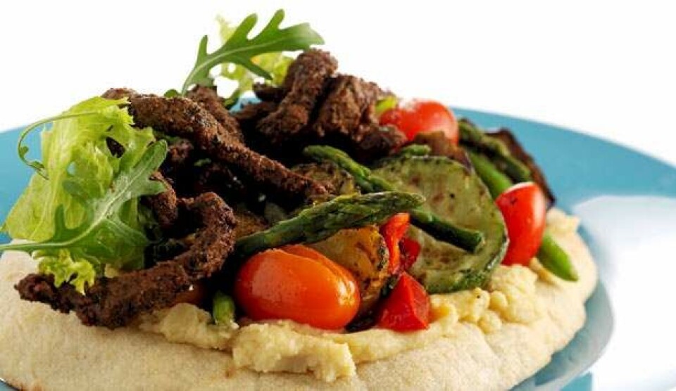 Opskrift på pita med hummus & oksekød