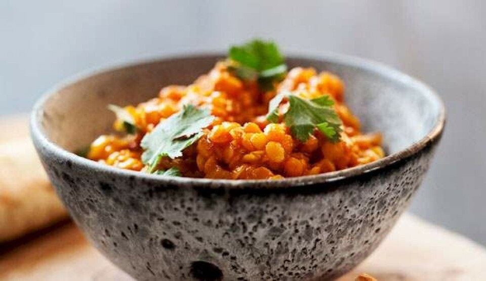 Daal opskrift med naan-brød og koriander