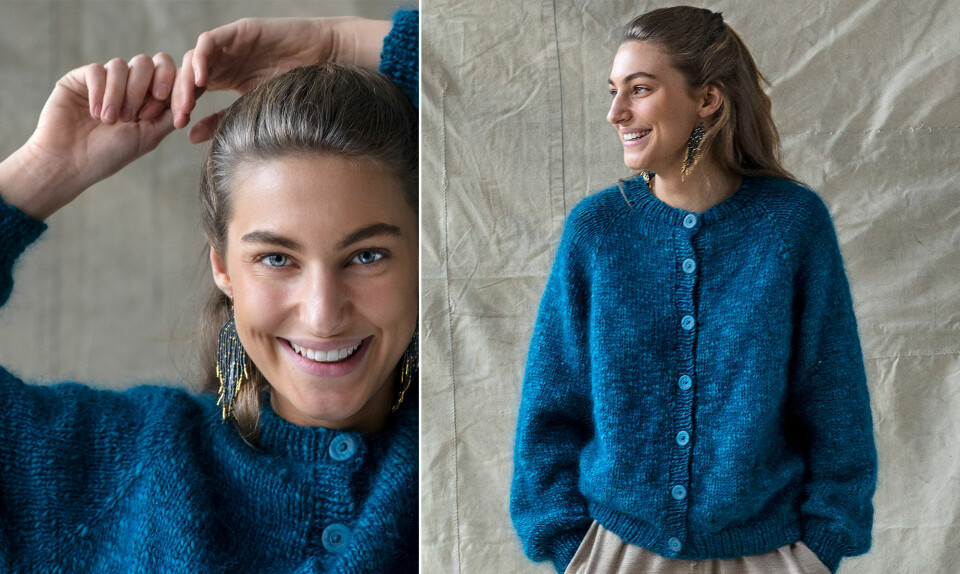 Strik selv: Kort raglantrøje i petroleumsblå