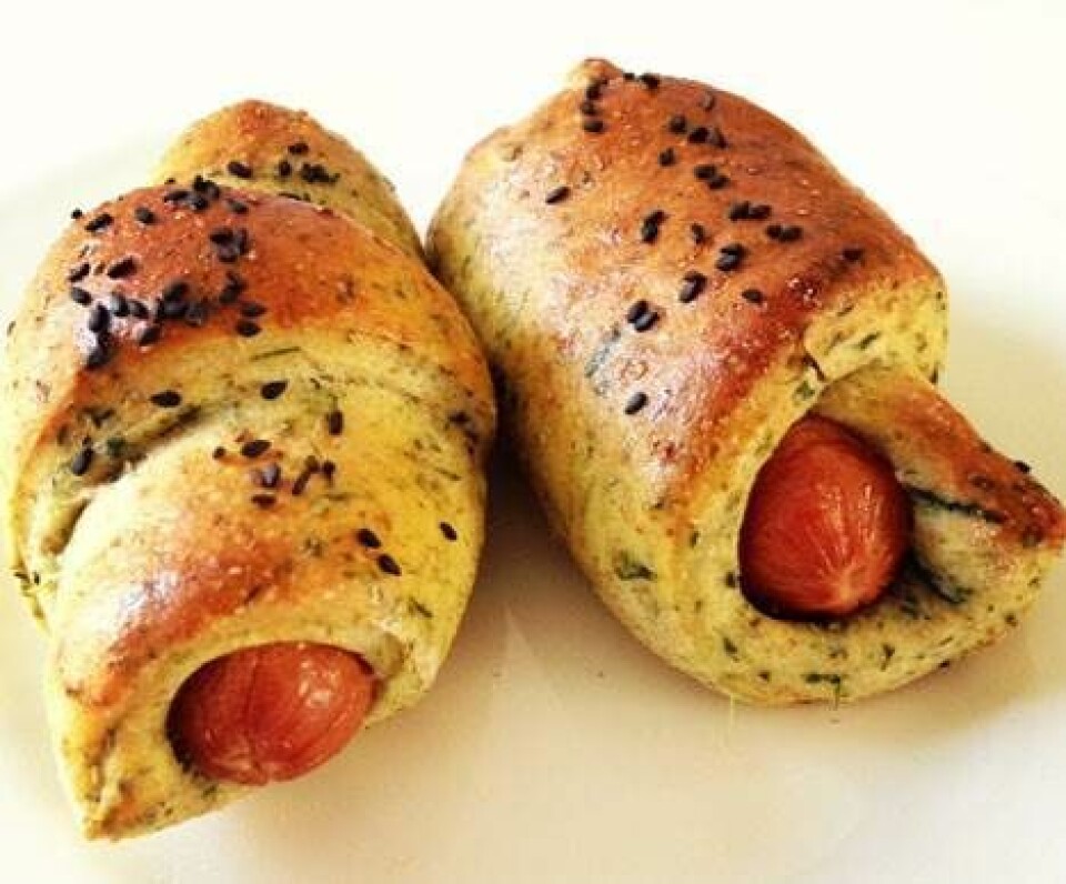Pølsehorn med spinat og kyllingepølser fra Hjemmet