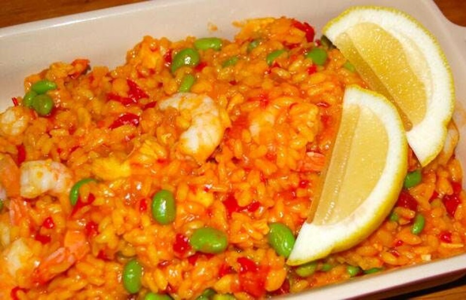 Paella med rejer og edamamebønner fra Hjemmet