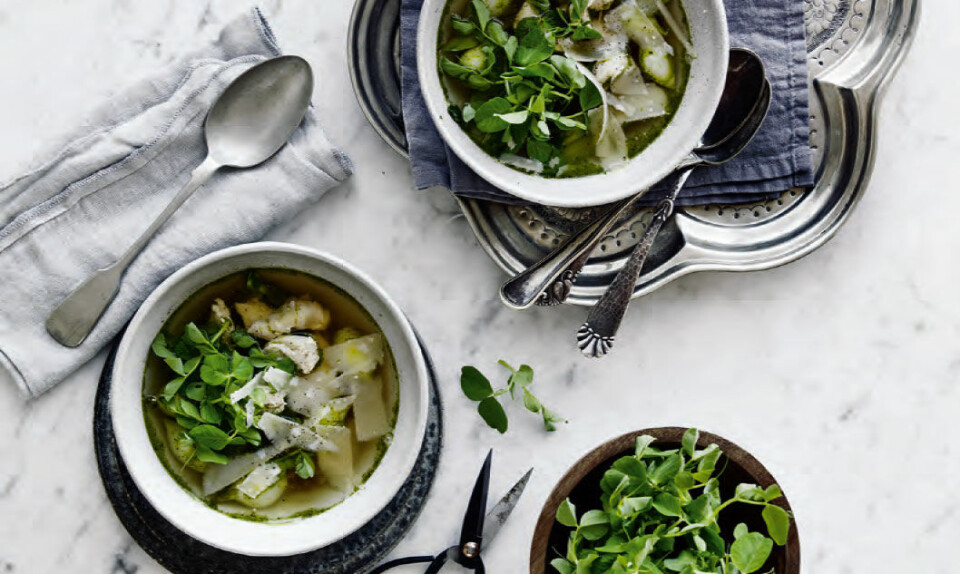 Forårssuppe med asparges og kylling