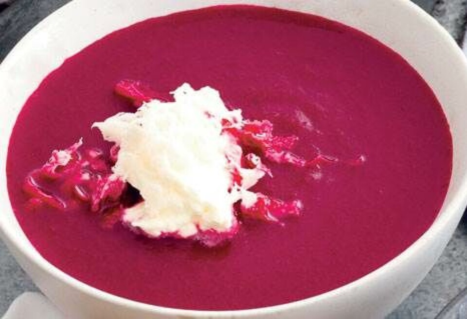 Rød rødbedesuppe med peberrodscreme