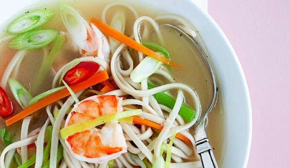 Nuddelsuppe opskrift med rejer