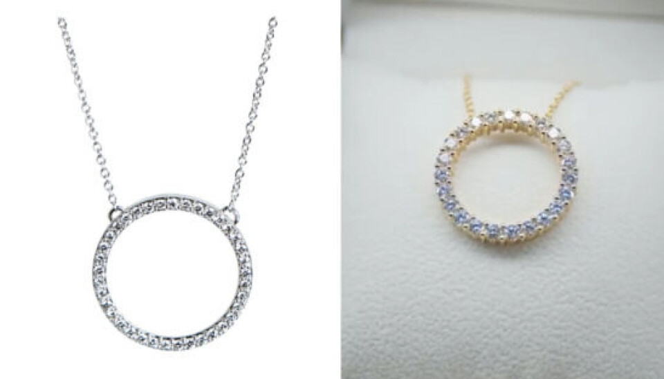 Mai Manniches INFINITY smykke ses til venstre, og til højre ses Katerina Pitzners.
