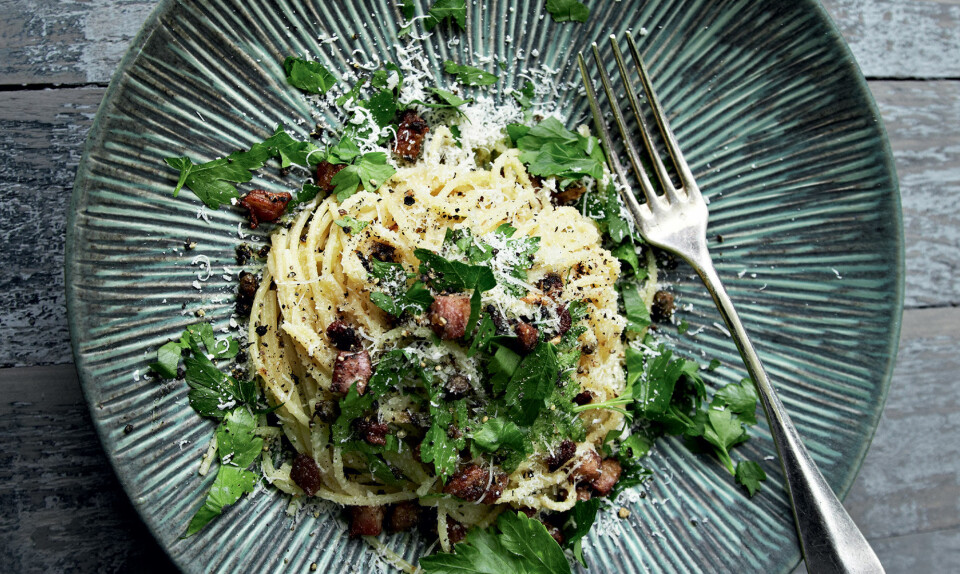 Linguine med pecorino, persille og pancetta