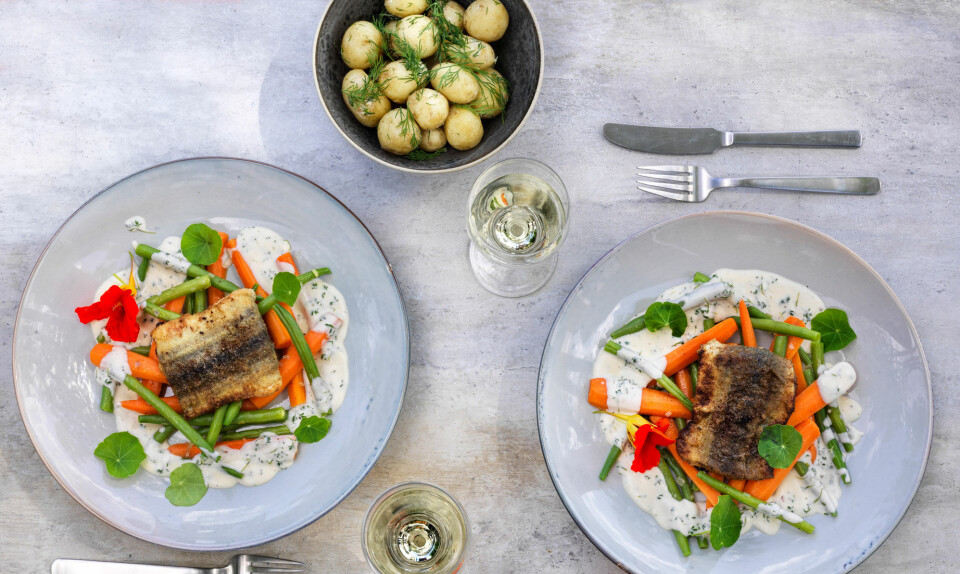Sprødstegte hornfiskefileter med cremet karsesovs