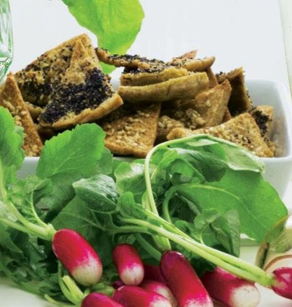 Sprøde pita-chips med radisedip