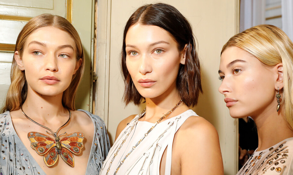 Gigi Hadid, Bella Hadid og Hailey Baldwin Bottega Veneta Milano 2018
