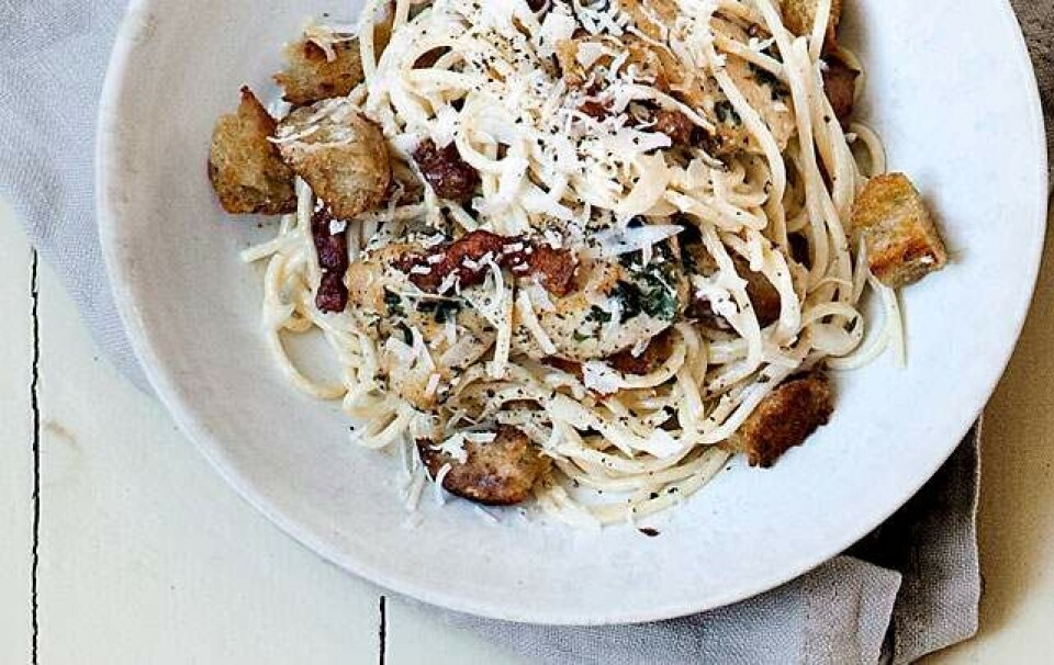 Opskrift på spaghetti med kylling og parmesandressing