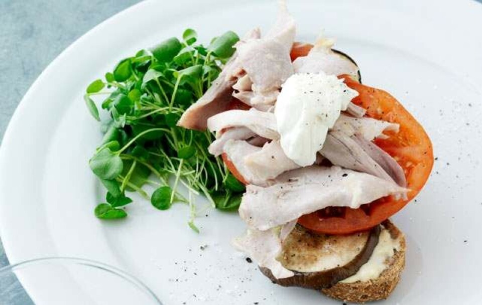 Elverbrød med grillet aubergine og kylling