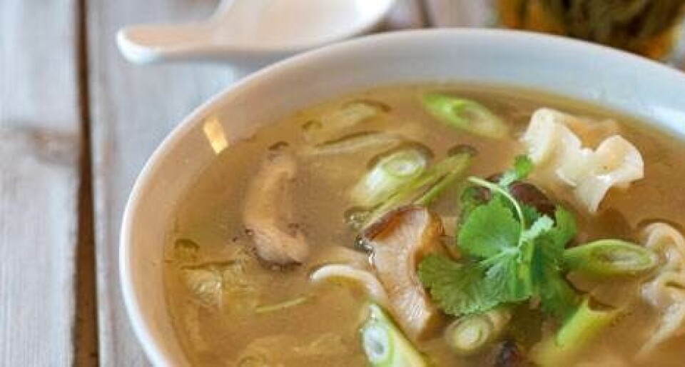 Wontonsuppe med rejer og svinekød