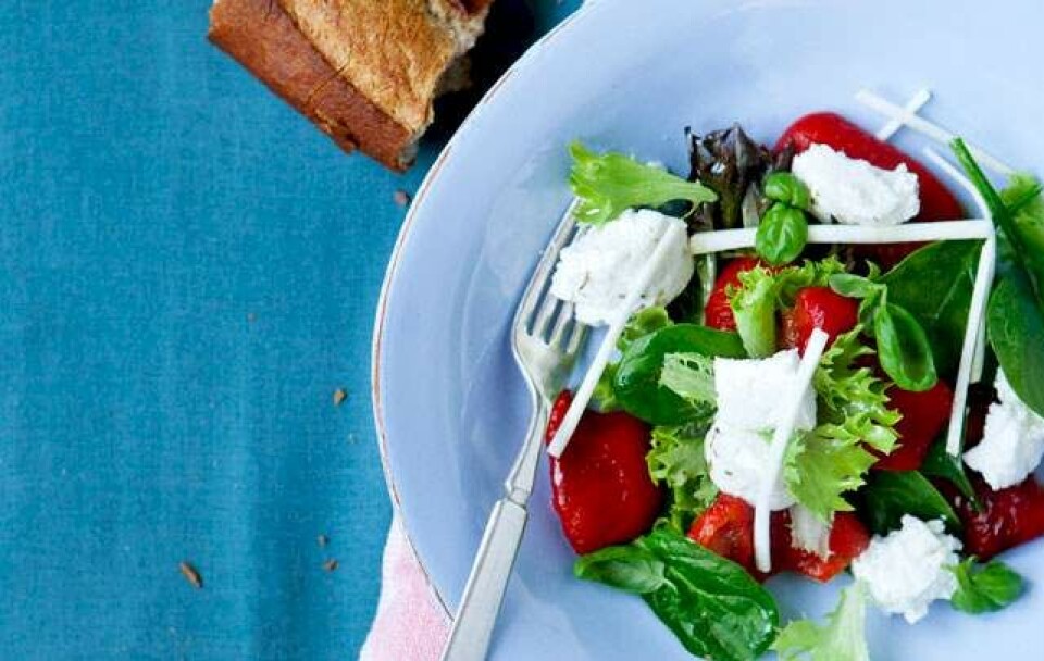 Opskrift på salat med bagte peberfrugter og gedeost