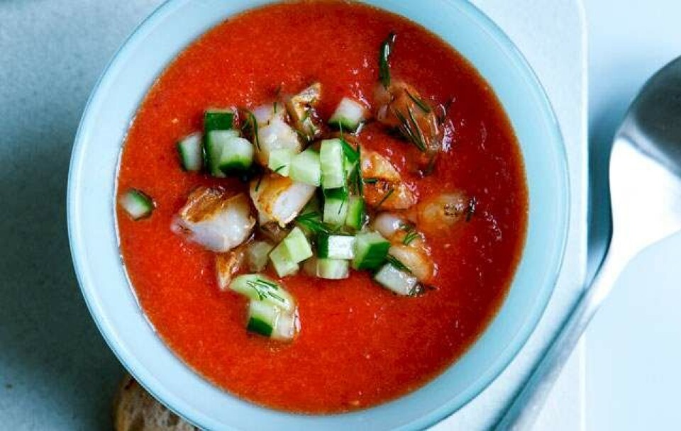 Opskrift på gazpacho med rejer og dild