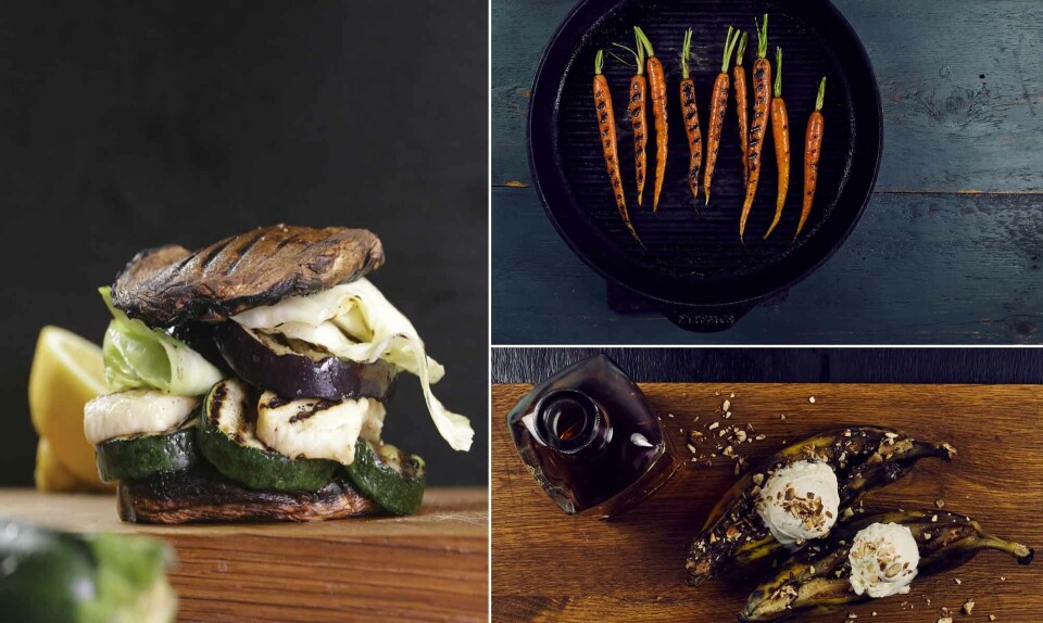 Skøn vegetarisk grillmenu med burger, fritter & dessert