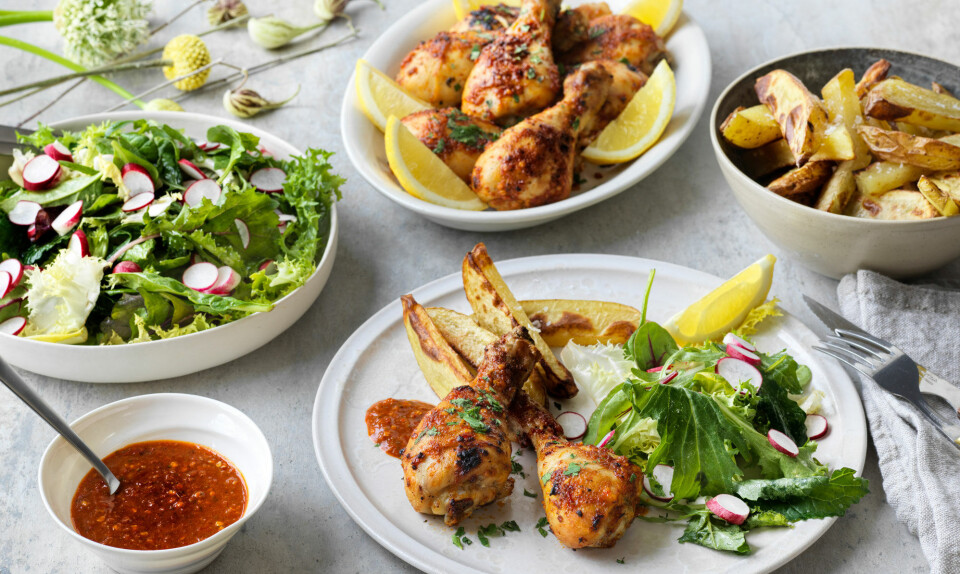 Piri piri kylling med kartofler og salat