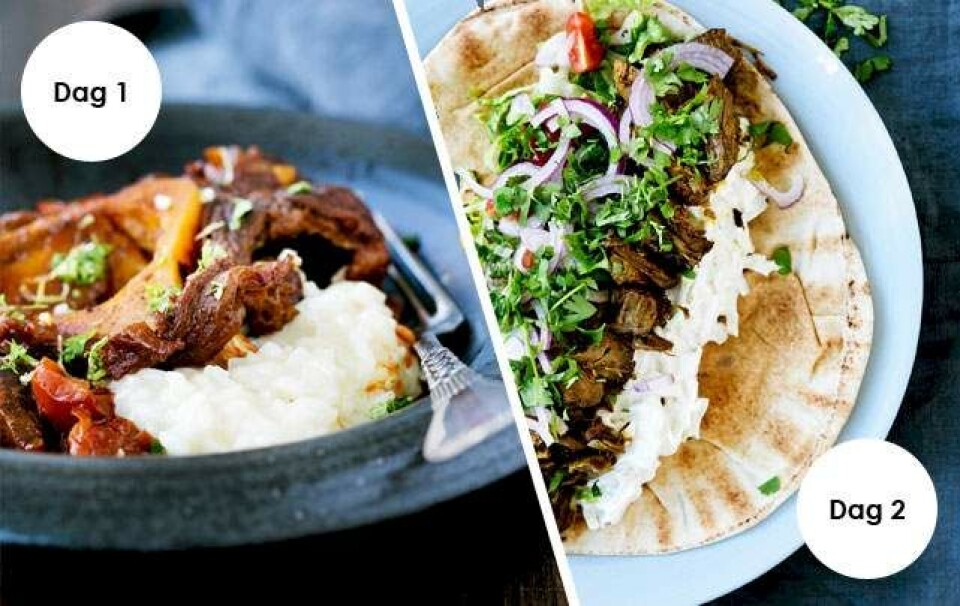 Billede 1 - Mad til 2 dage: Braiseret lammeskank & Hjemmelavet shawarma med hvidkålstzatziki