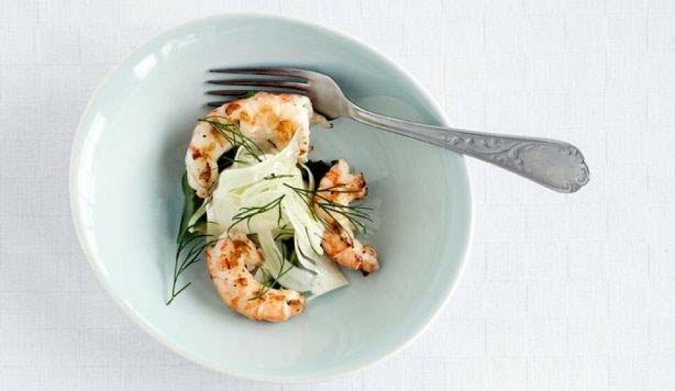 Opskrift på stegte jomfruhummerhaler med fennikel og dild